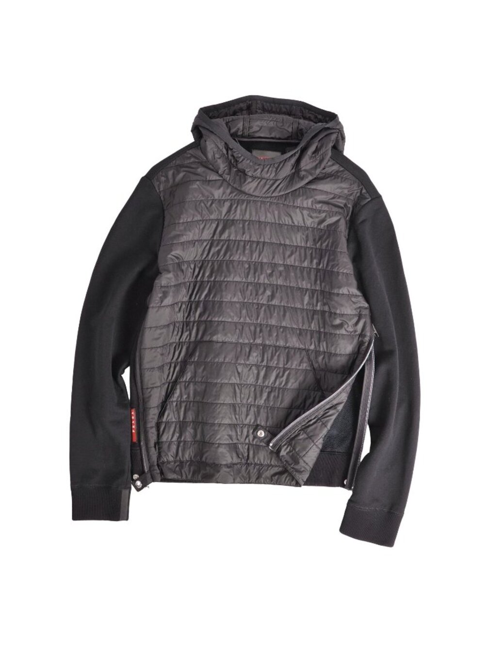 Prada Sports Hoodie Pullover Long Sleeve Padded Sweatshirt Top Black M